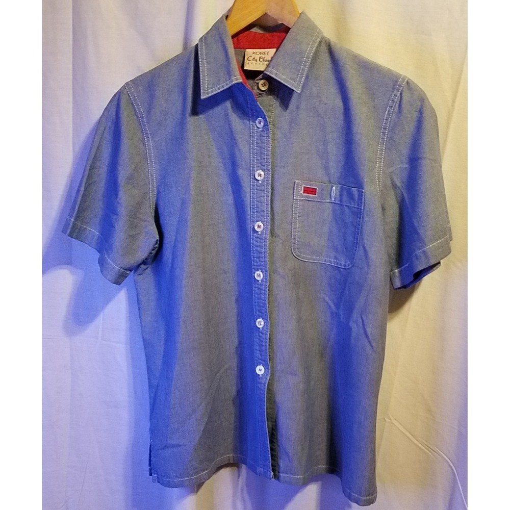 Koret City Blues Petites Cute Short Sleeve Shirt Blue Button Front Size S